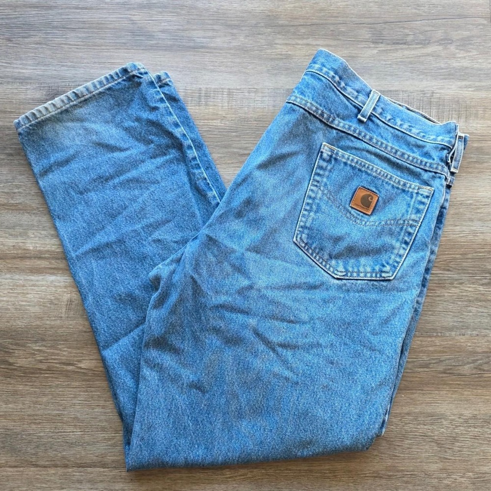 Carhartt Mens Relaxed Tapered Jeans 42x32 Medium Wash Denim Workwear Streetwear
